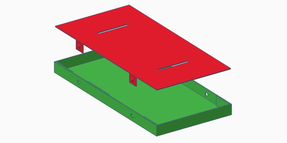 Capture d'écran de Tinkercad montrant deux pièces formant un cadre rectangulaire qui s'emboitent